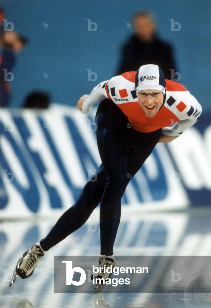 Ids Postma Men's World Champion 5000 Metres Here at the World Speed Skating Championships in Hamar March 15, 1996 (b/w photo)