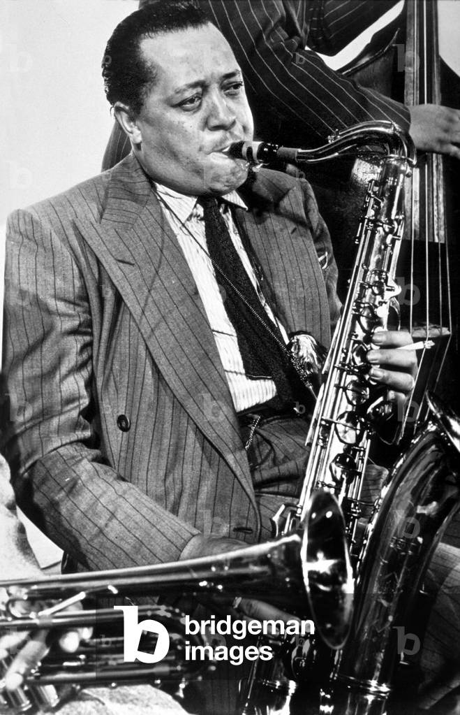 Jazz Saxophonist Lester Young (1909-1959), in 1954 (b/w photo)