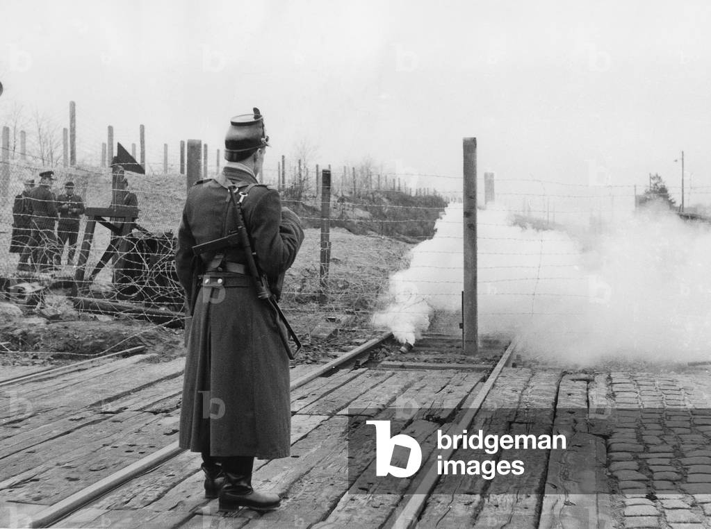 Berlin Wall : Destruction of the Railway Between East Berlin and West Berlin by Soviet authorities on December 11, 1961 (b/w photo)