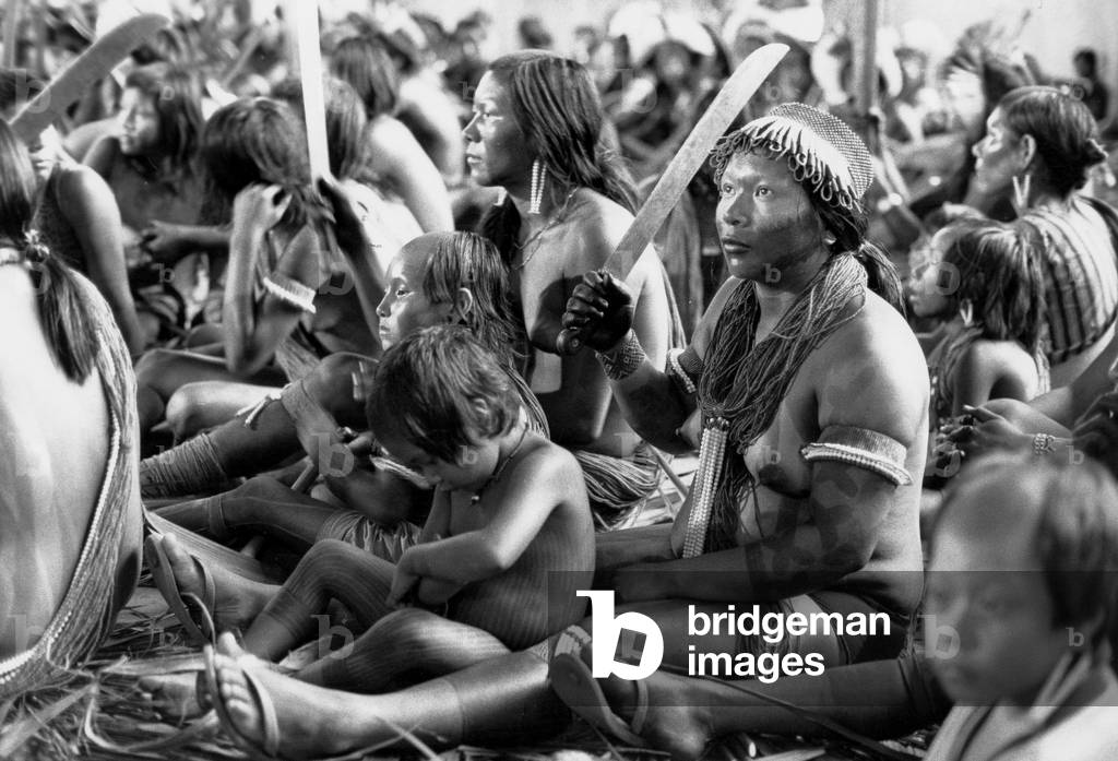Indians Gather Together in Altamira To Demonstrate in Favour of The Protection of Their Lands February 22, 1989 (b/w photo)