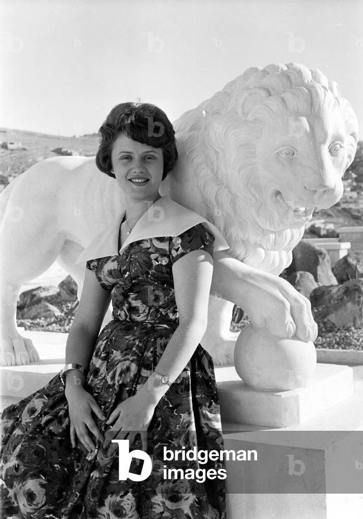 Princess Muna 2Nd Wife of King Hussein of Jordan here during Honeymoon at Basman Palace in Amman June 5, 1961 (b/w photo)