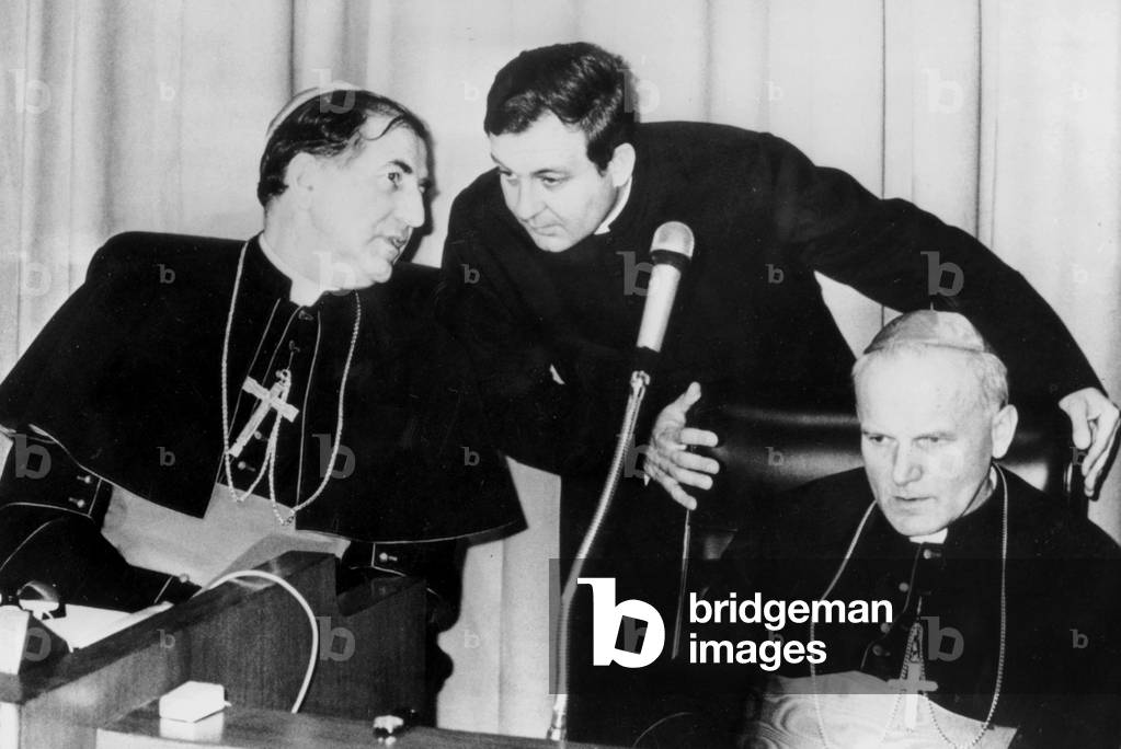 Cardinal Karol Wojtyla Future Pope John Paul Ii, here With Polish Cardinal Rubin at Synod of Bishops in October 1974 (b/w photo)