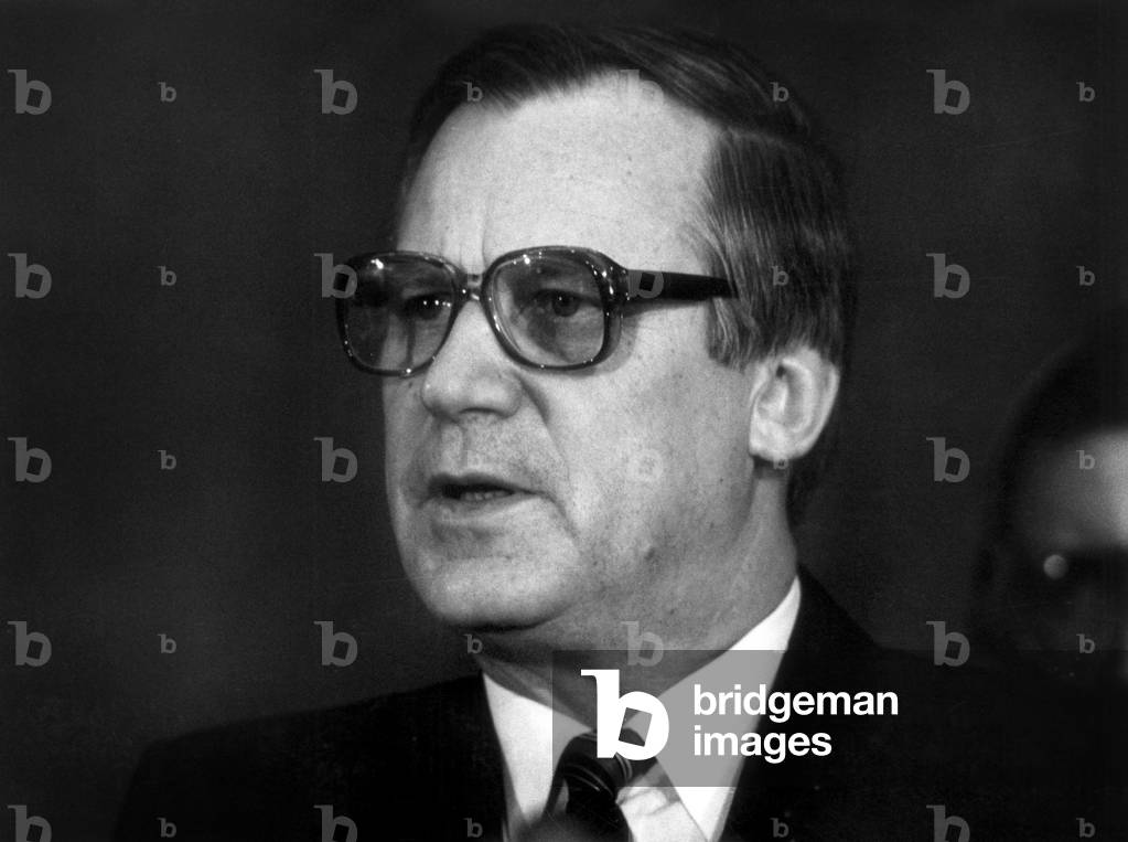 Soviet Prime Minister Nikolai Ryzhkov during his Visit in Finland January 8, 1987 (b/w photo)