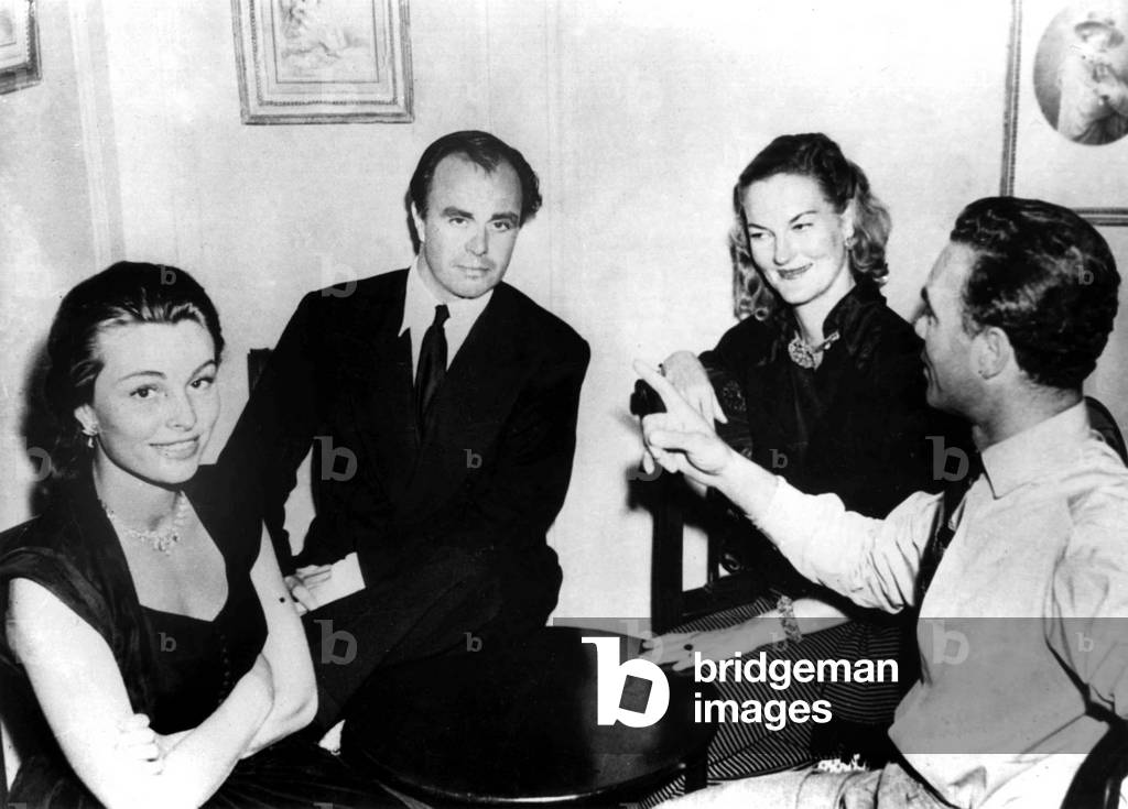 Ali Khan and Profirio Rubirosa With Doris Duke in Deauville 1951 (b/w photo)