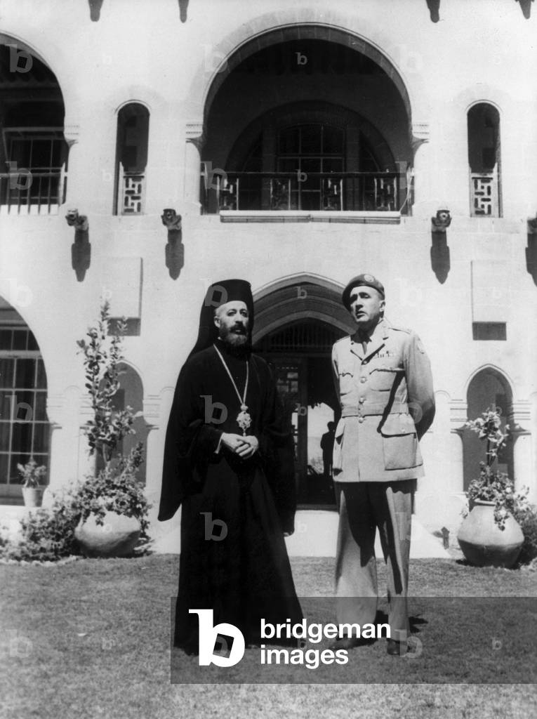 In The Gardens Of The Presidential Palace Of Cyprus Bishop Makarios And The Indian General Gyani March 31, 1964 (b/w photo)