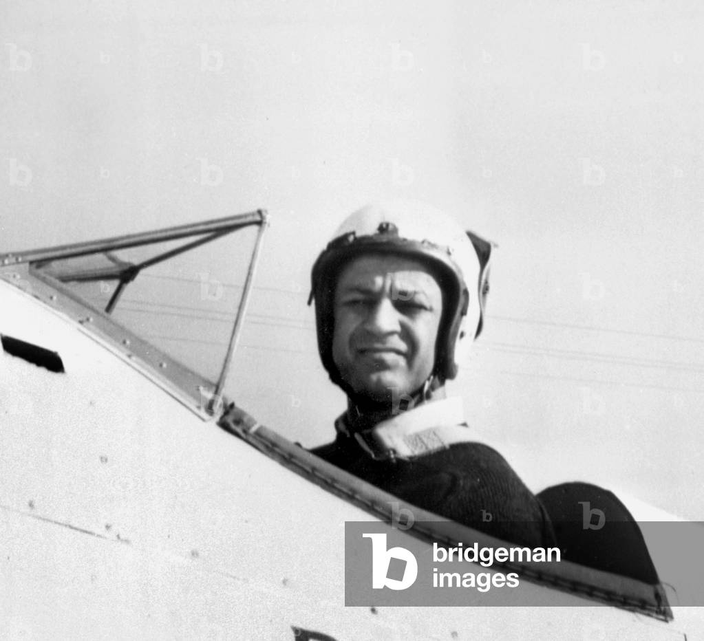 Abie Nathan during The Take-Off of his Plane To Egypt, February 18, 1966 (b/w photo)
