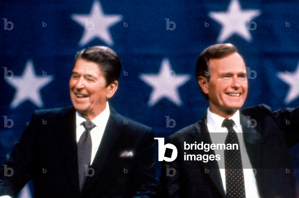 American President Ronald Reagan With Vice-President George Herbert Walker Bush in August 1984 (photo)