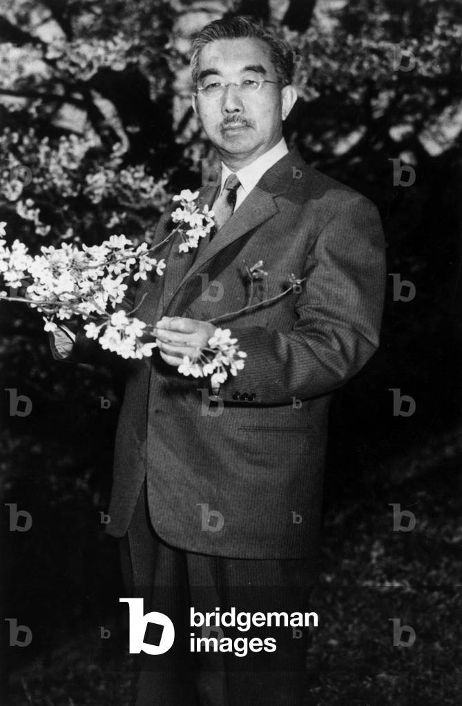 Japanese Emperor Hiro Hito in The Garden of his Palace For his 60Th Birthday on April 29, 1961 (b/w photo)
