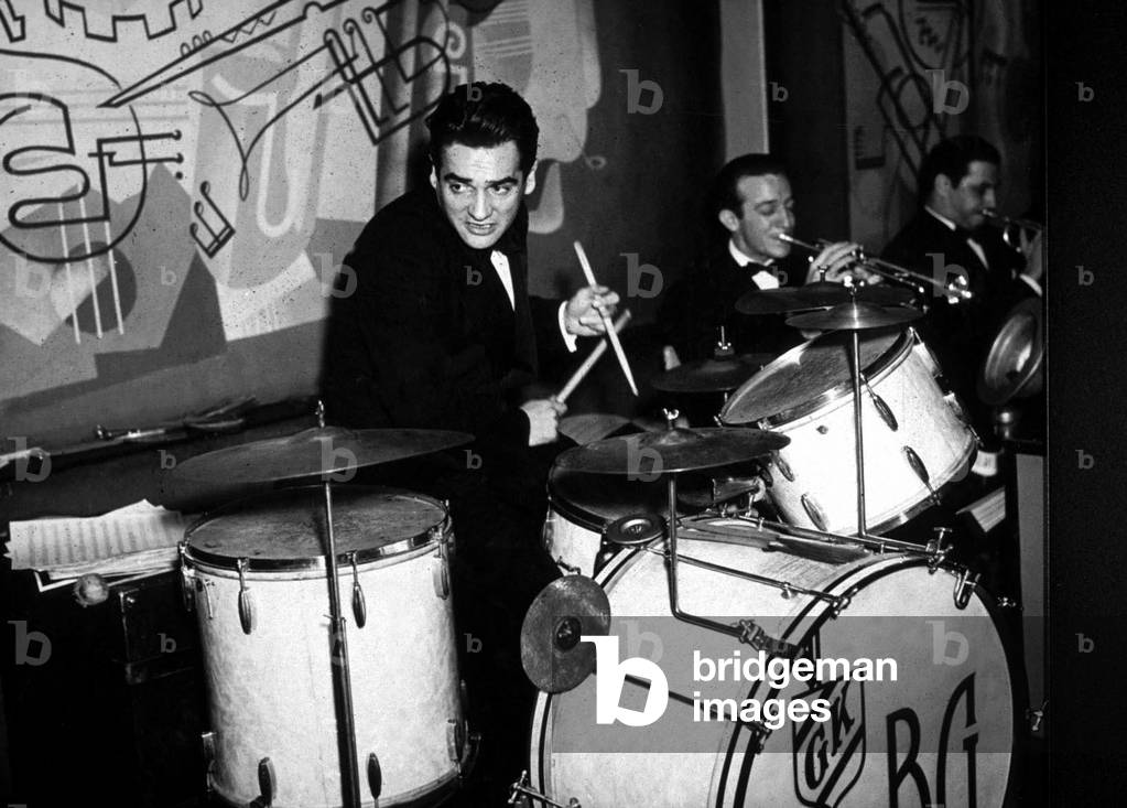 Jazz Drummer Gene Krupa (1909-1973) C. 1954 in Benny Goodman Orchestra (b/w photo)