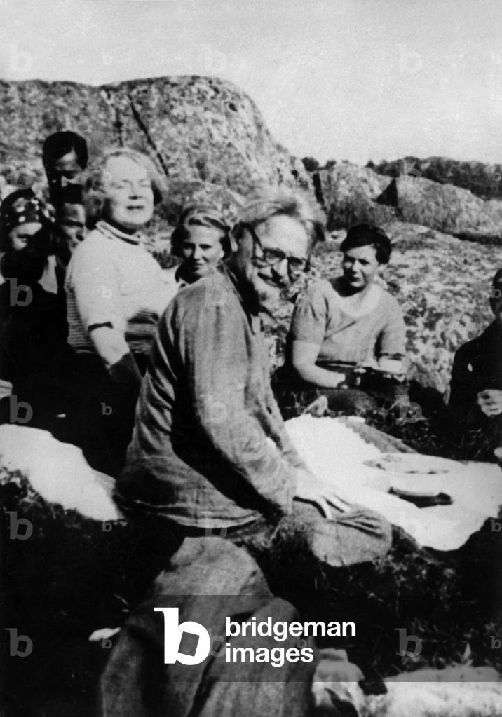 Leon Trotsky and his Wife Natalia (L) in 1936 in Norway (b/w photo)