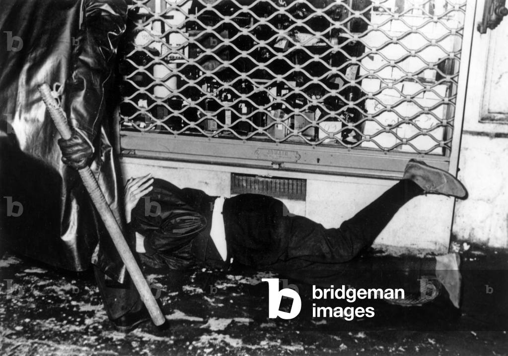 Demonstration of Students in Paris : A Man on The Floor (b/w photo)