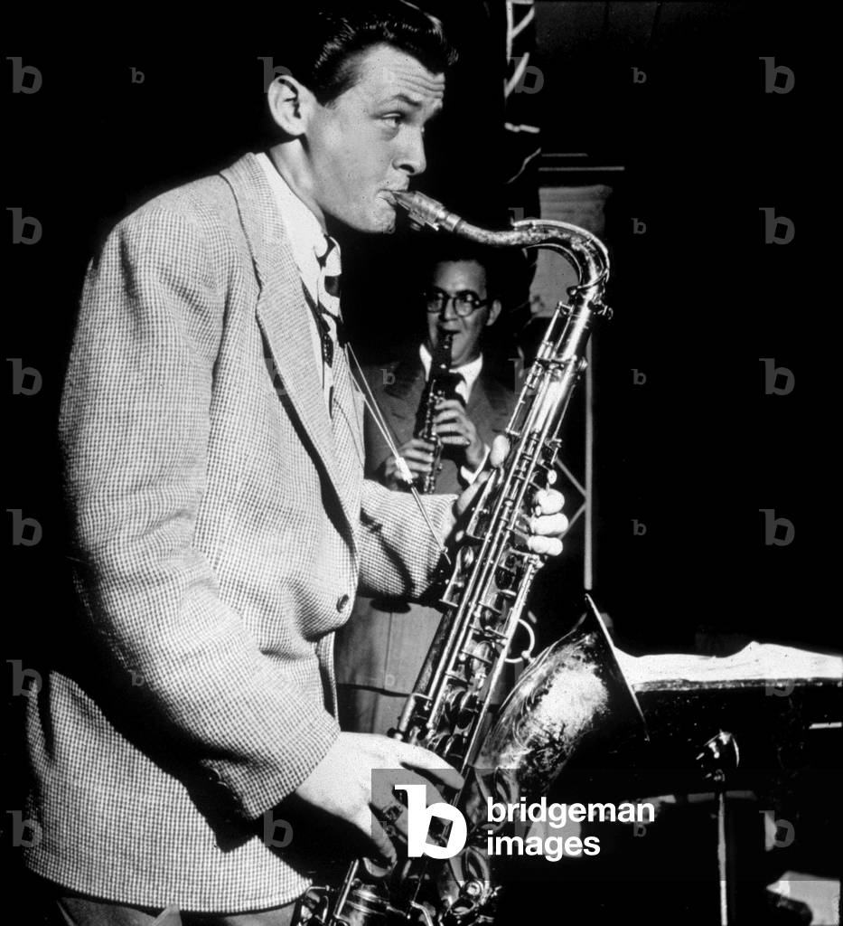 Saxophonist Stan Getz and Clarinettist Bennie Goodman, 1945 (b/w photo)