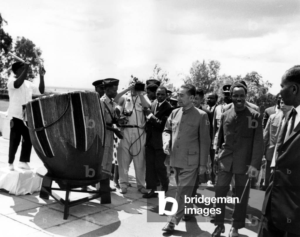 Chou En Lai (Chinese Minister of Foreigns Affairs) at his Arrival in Tanzania at Dar Es Salaam, June 6, 1965 (b/w photo)