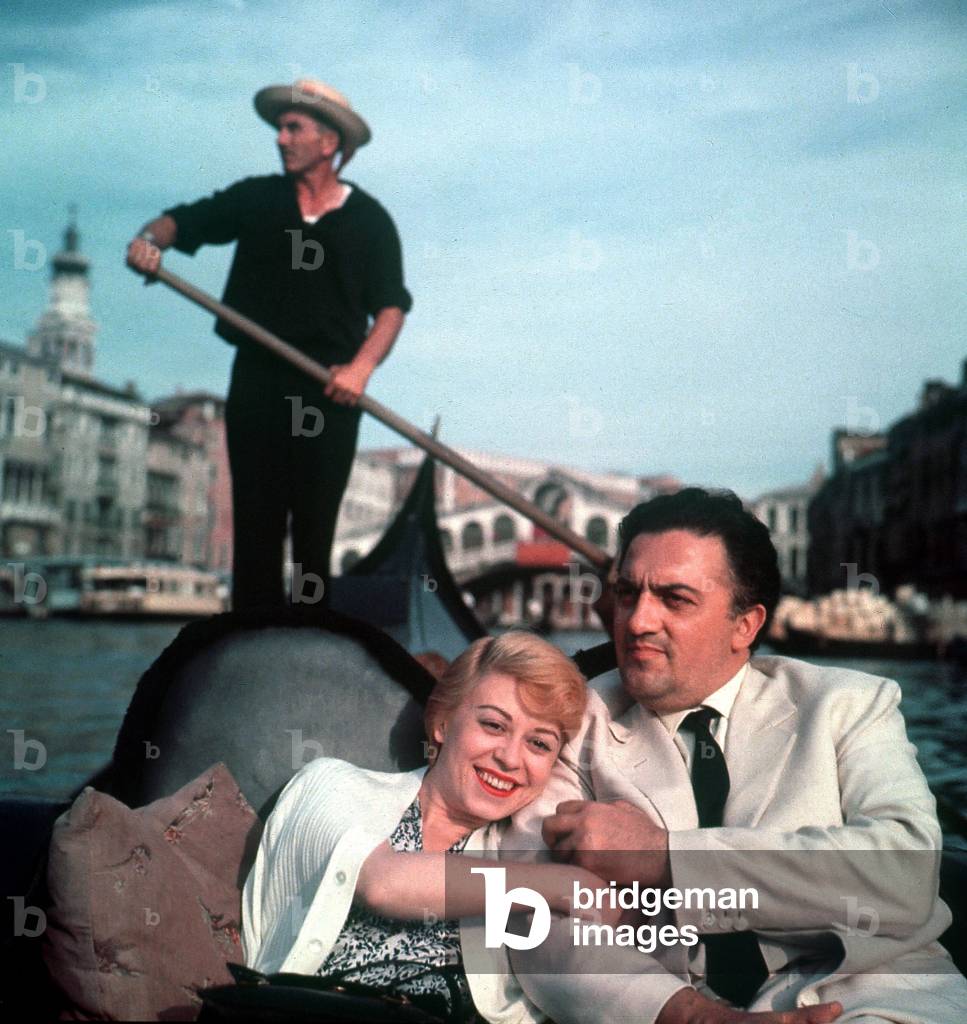 Federico Fellini and his Wife Giulietta Masina in Venice during Festival in 1954 (photo)