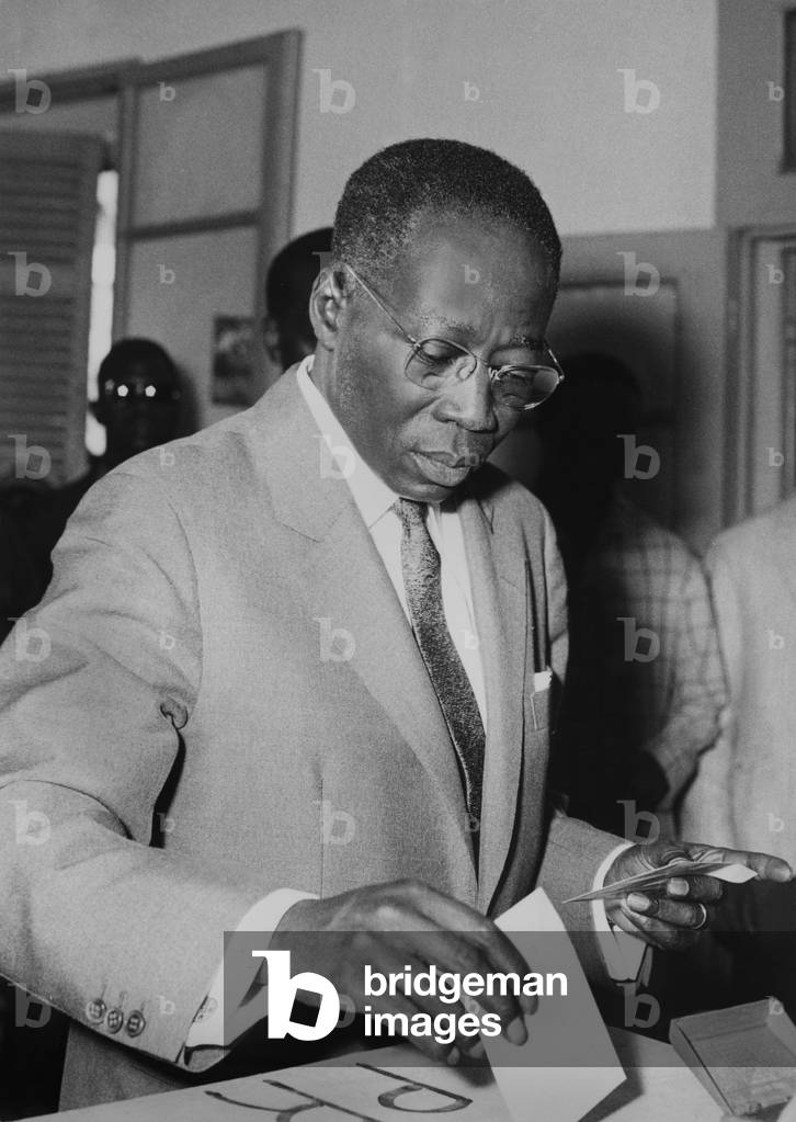 In Dakar (Senegal) : Presidential and General Elections : Leopold Sedar Senghor, President, Is Voting, December 1St, 1963 (b/w photo)