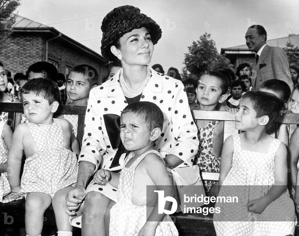 Queen Farah Diba Pahlevi of Iran Visiting Orhanage in Teheran July 24, 1961 (b/w photo)