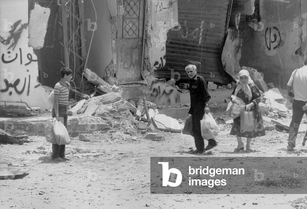 Daily Life in Beirut in Lebanon during War, 80'S (b/w photo)