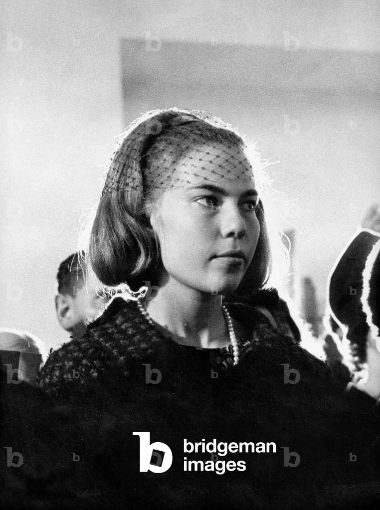 Princess Claude of France (Daughter of The Count-Of-Paris) Attending The Ceremony For The Reception of Prince Amedee-Of-Savoy Duke-Of-Aoste at The Naval Academy of Livorno December 04, 1963 (b/w photo)