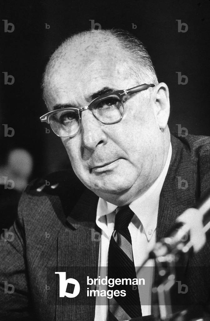 John Mitchell Former American Justice Minister in 1973 Testifying in Watergate Affair (b/w photo)
