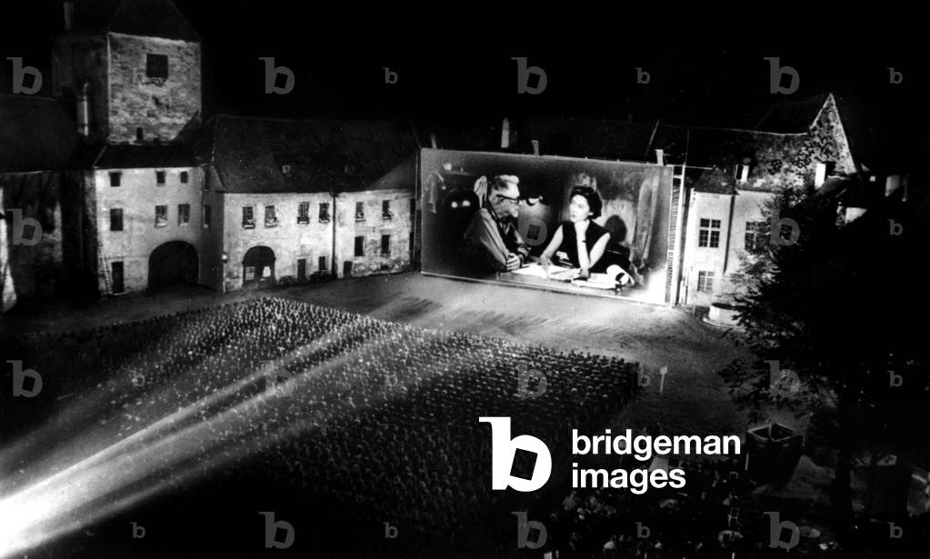 Open Air Movie Show With Projection on Giant Screen, in France October 05, 1955 (b/w photo)