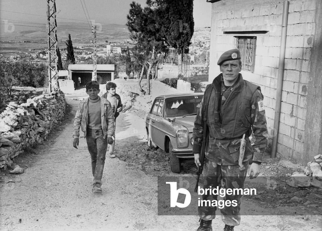 A Finnish Soldier of The Uno in Gelawyah (South of Lebanon), He'S Got at The Belt A Finnish Knife, December 1982 (b/w photo)