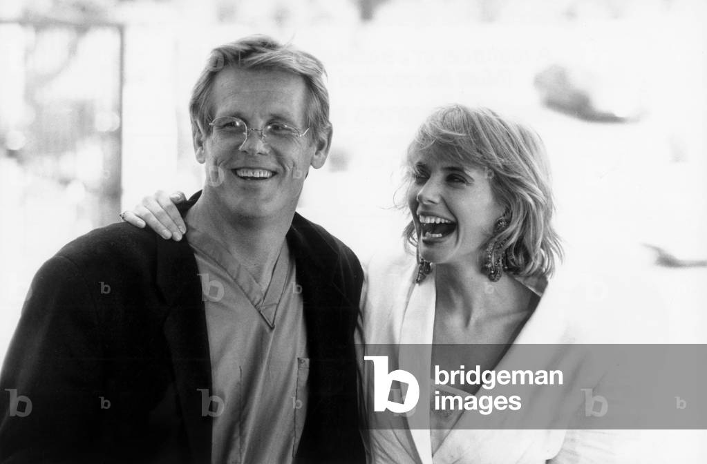 Nick Nolte and Rosana Arquette at Cannes Festival May 16, 1989 (b/w photo)