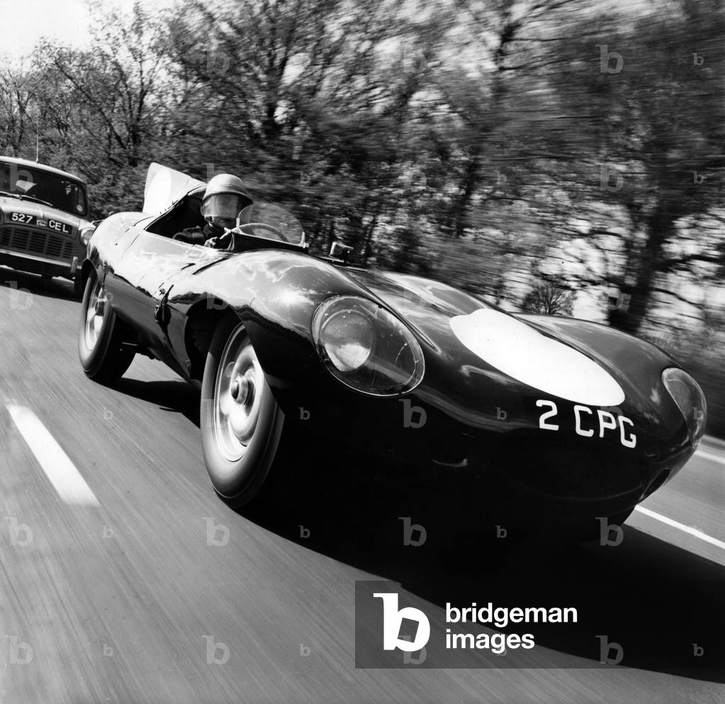 Pat Coundley Leaving In Antwerp In His Jaguar Type D On May 2, 1964 (b/w photo)