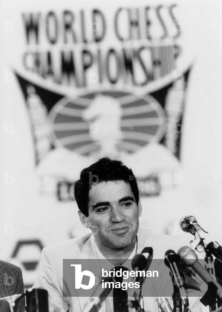 Russian Chess Player Gary Kasparov during World Championships in 1986 (b/w photo)