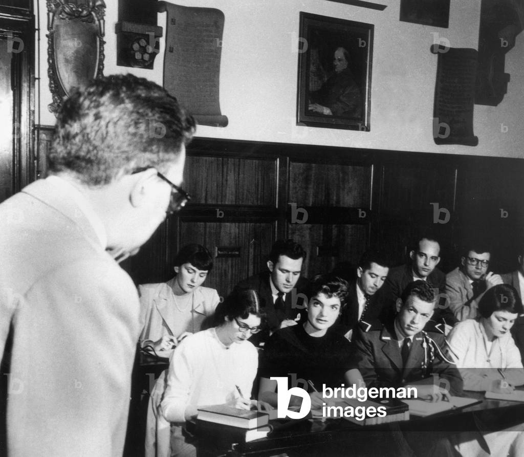 Jackie Bouvier Kennedy As Student, Attending Lecture at Georgetown University, C.1950-1951 (b/w photo)