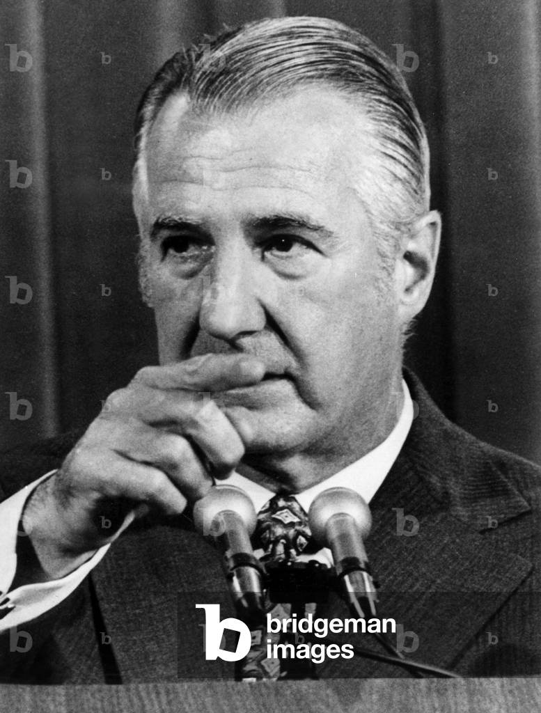 Spiro Agnew, American Vice-President, Condemned For Tax Fraud By Baltimore Court, Resigning on October 11, 1973 (b/w photo)