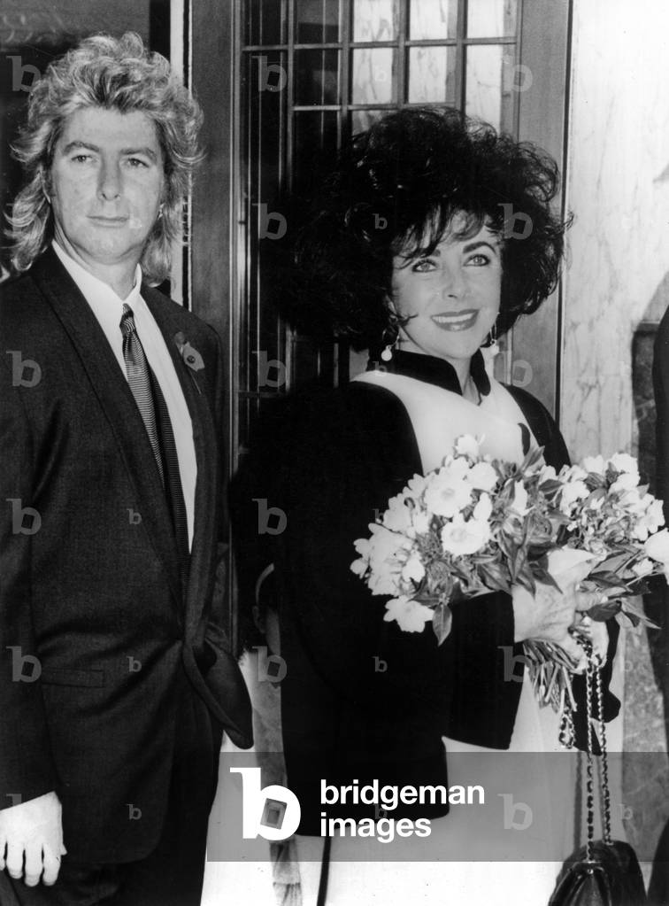 Wedding of Elizabeth Liz Taylor and Larry Fortensky in 1991 (b/w photo)