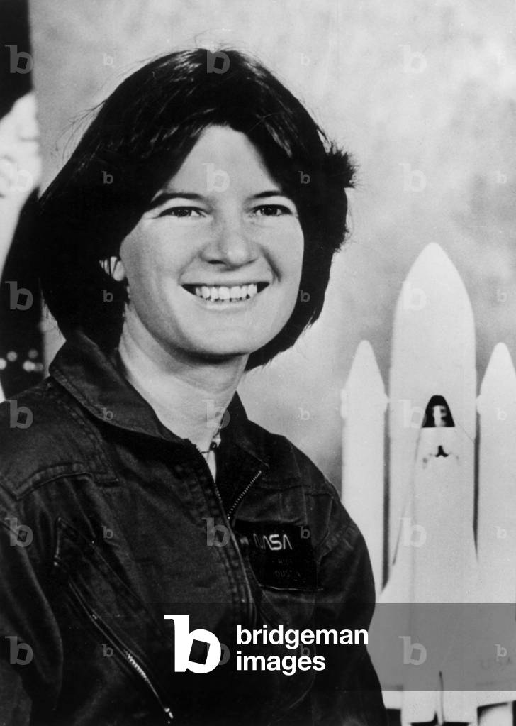 Dr Sally Ride First American Space Woman Here With A Model Of Challenger May 11, 1983 (b/w photo)