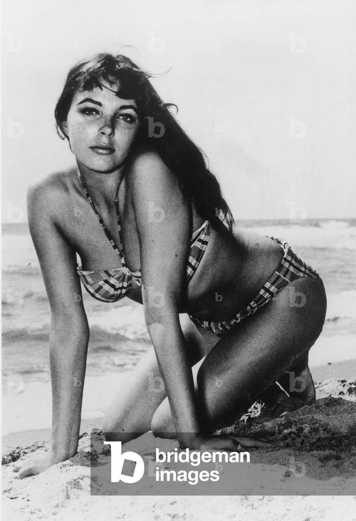 Joan Collins on September 1St 1954 on Beach Wearing A Bikini (b/w photo)