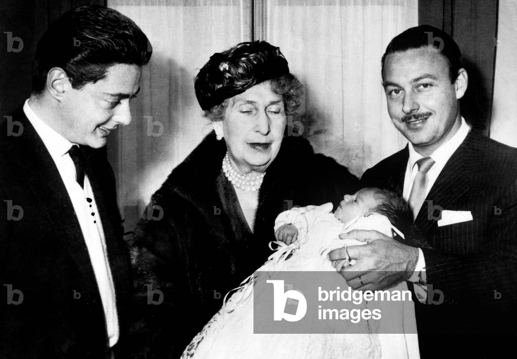 Prince Alfonso Von Hohenlohe-Langenburg at The Christening of his First Child (The Mother Is 16 Year-Old Princess-Ira) in Lausanne, here With Umberto Agnelli (Cousin Of-Ira) and Victoria Eugenia of Battenberg Former Queen of Spain, in November 1956 (b/w photo)