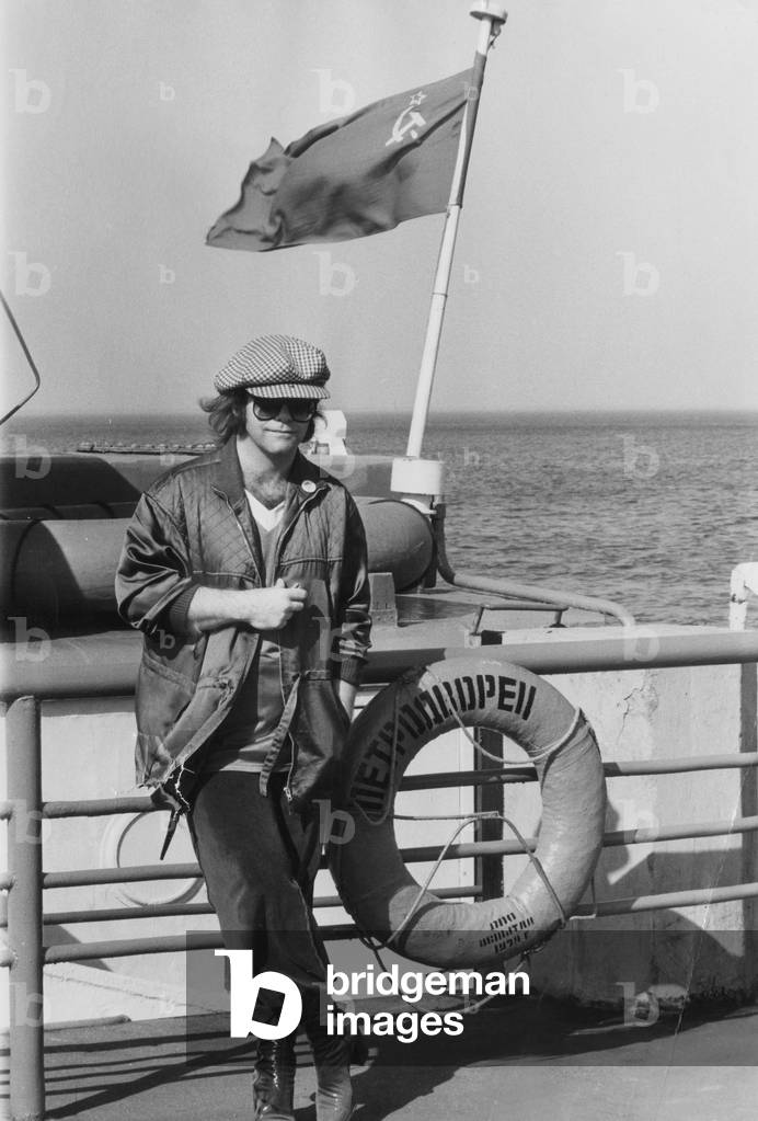 English Singer Elton John in Moscow in May 29, 1979 (b/w photo)