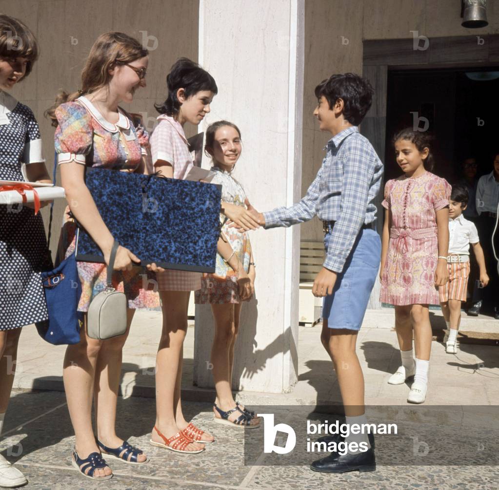Young Reza Cyrus Pahlavi Ii (At 12) , Behind Him his Sister Princess Farahnaz at Niavaran Palace in Teheran on June 14, 1972 (photo)