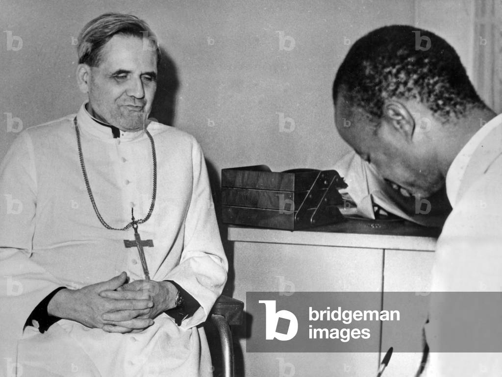 Cardinal Leger Upon Arrival In Dakar Interview With Senegalese Journalist On December 20, 1967 (b/w photo)