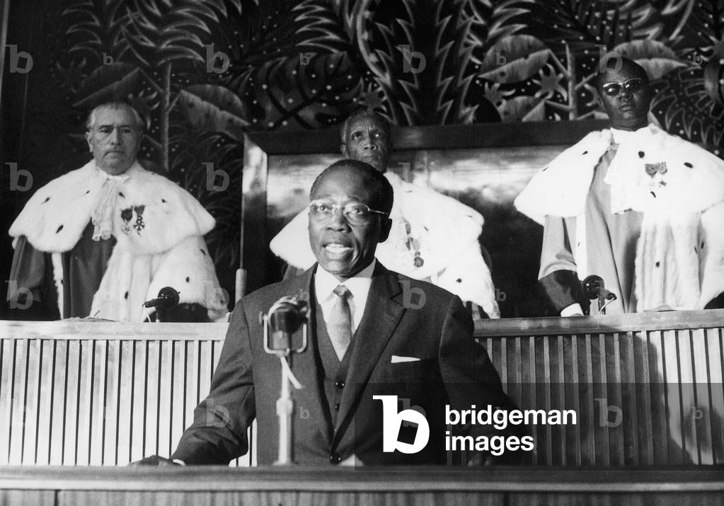 new senegalese President Leopold Sedar Senghor makes a speech after his election in Dakar December 9, 1963