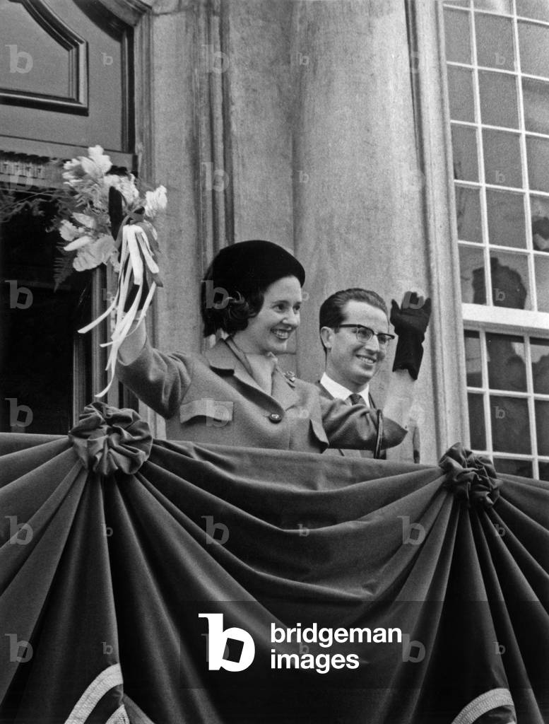 King Baudouin 1st of Belgium and Queen Fabiola during a visit in Liege, April 2, 1963 here at Ciry hall