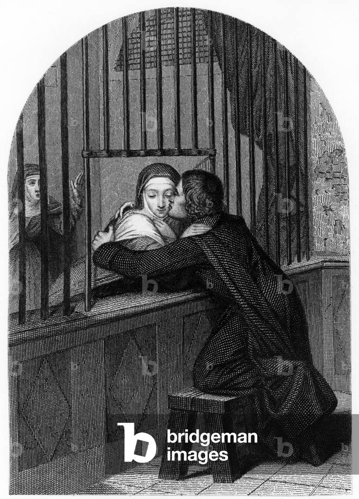 The jesuit priest Jean-Baptiste Girard (1680-1733) kissing the mystic Marie-Catherine Cadiere (1709-1731), France, c. 1728, engraving