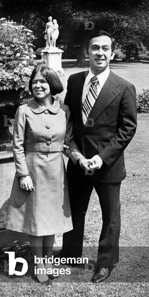 Princess Christina of Holland and her fiance Jorge Guillermo in the gardens of Palace Huis Ten Bosch in Den Hague annoncing their Wedding June 18, 1975