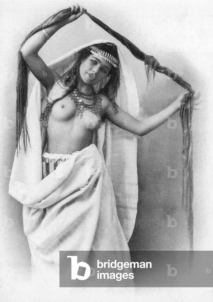 Scarf dance by an Algerian Dancer,  1908 (b/w photo)