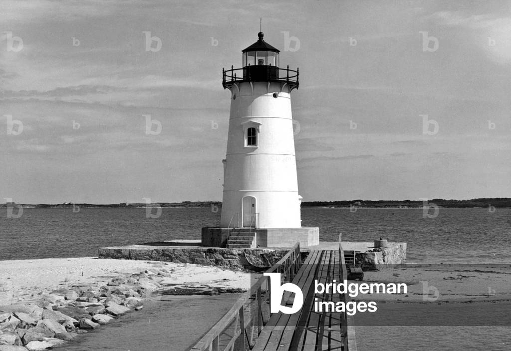 View of Edgartown Lighthouse, on Martha's Vineyard Island, Massachusetts circa 1953