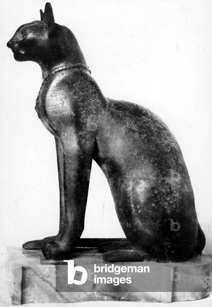 Egyptian statue of Bastet goddess, bronze, saite period (663-525 BC)