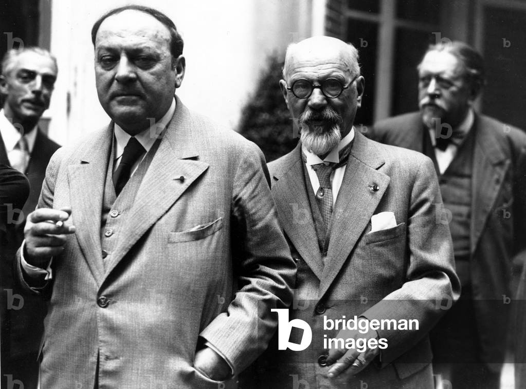 French poet Leon Paul Fargue (1876-1947) with Emile Fabre (1869-1955), administrator of the French Comedy theater in 1915-1936, here c. early 30's