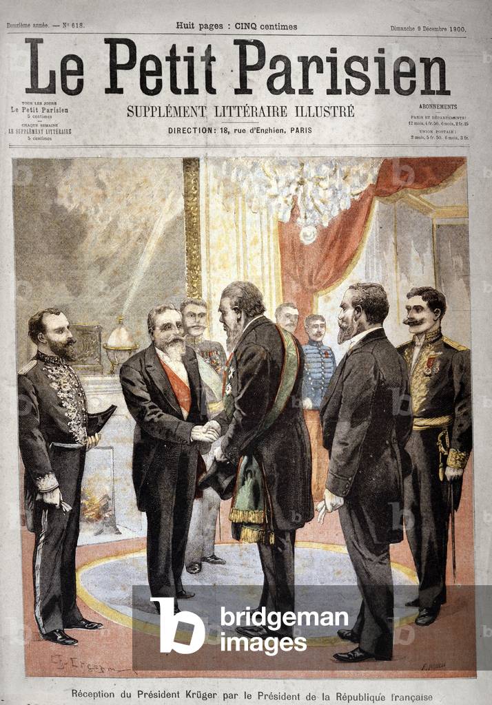 Emile Loubet welcoming south african president Paul Kruger, 1900 (print)