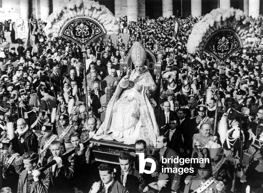 Pope Pius XII (Eugenio Pacelli, pope in 1939-1958) in saint Peter place in Rome on April 3, 1954