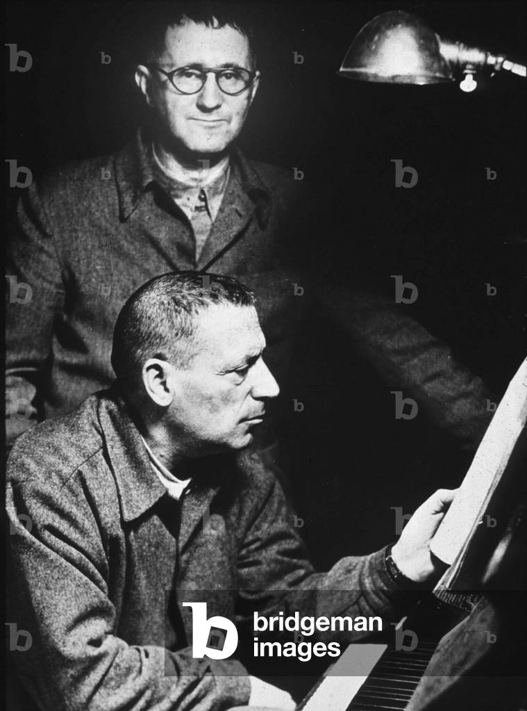 German poet author and stage director Bertolt Brecht (1898-1956) with Paul Dessau (1895-1979) German composer of the music of 