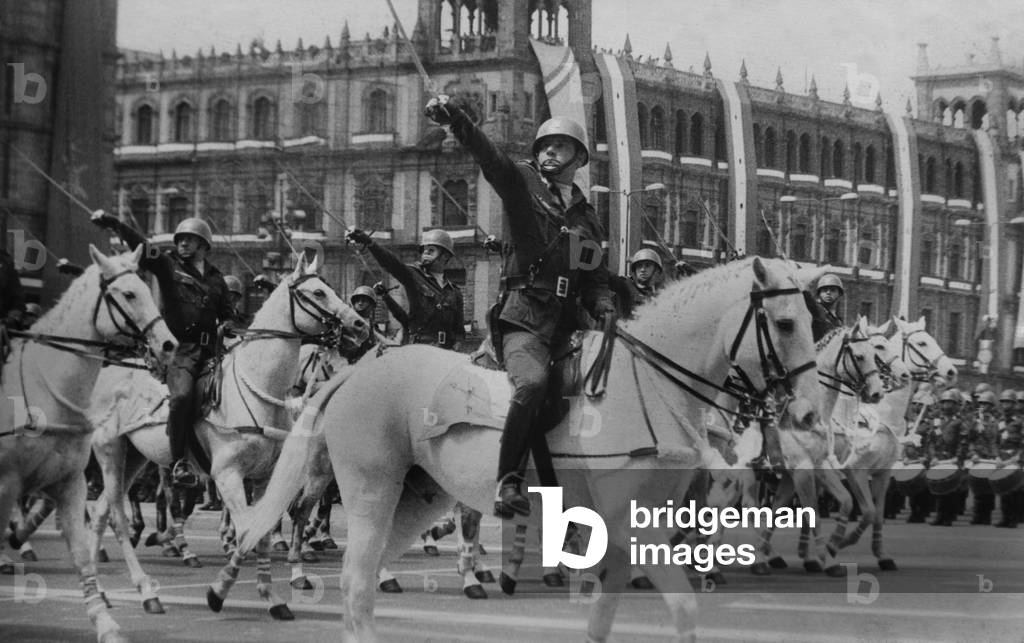 Parade for independence day on Constitution square (or Zocalo, before it was Tenochtitlan, aztec city) in Mexico City, September 16, 1982