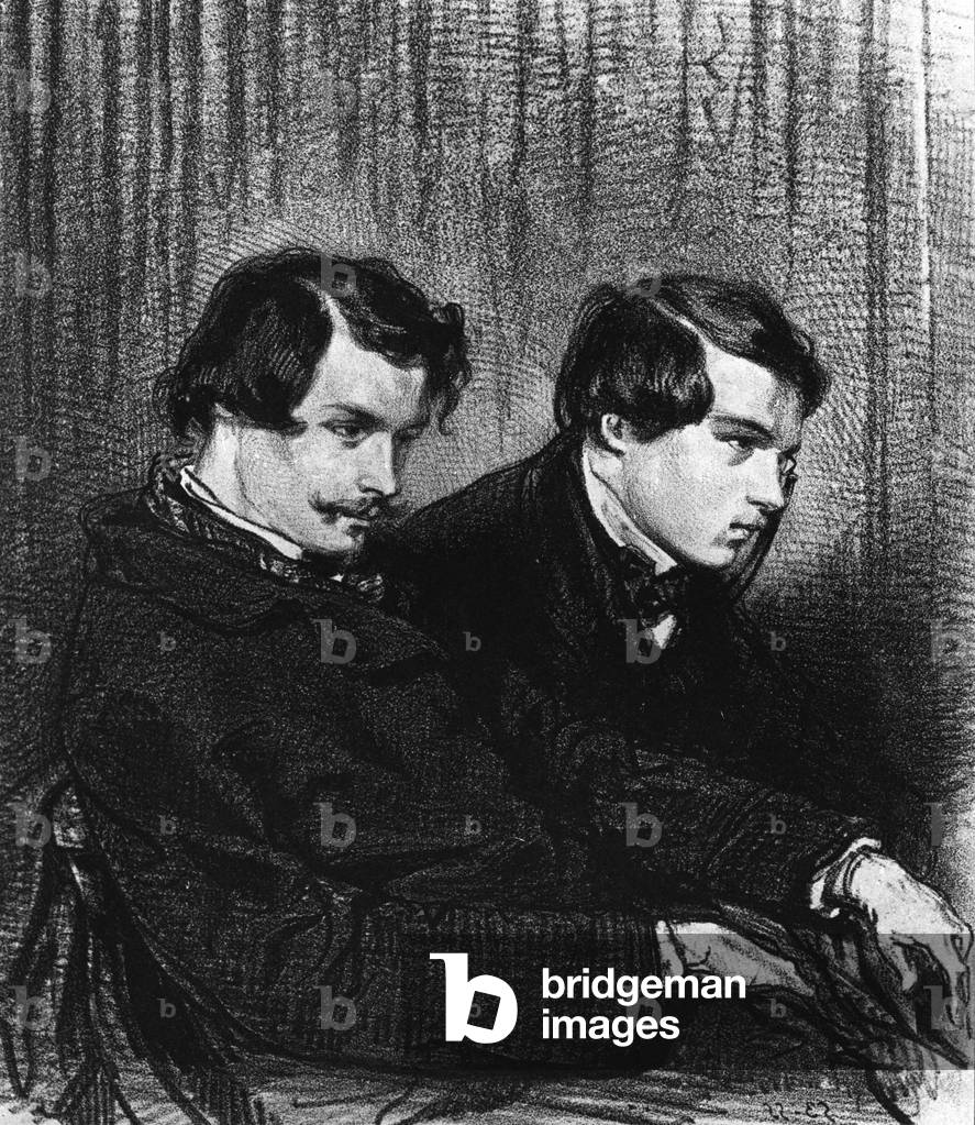 Brothers Edmond de Goncourt (1822-1896) and Jules de Goncourt (1830-1870) French writers, engraving by Paul Gavarni